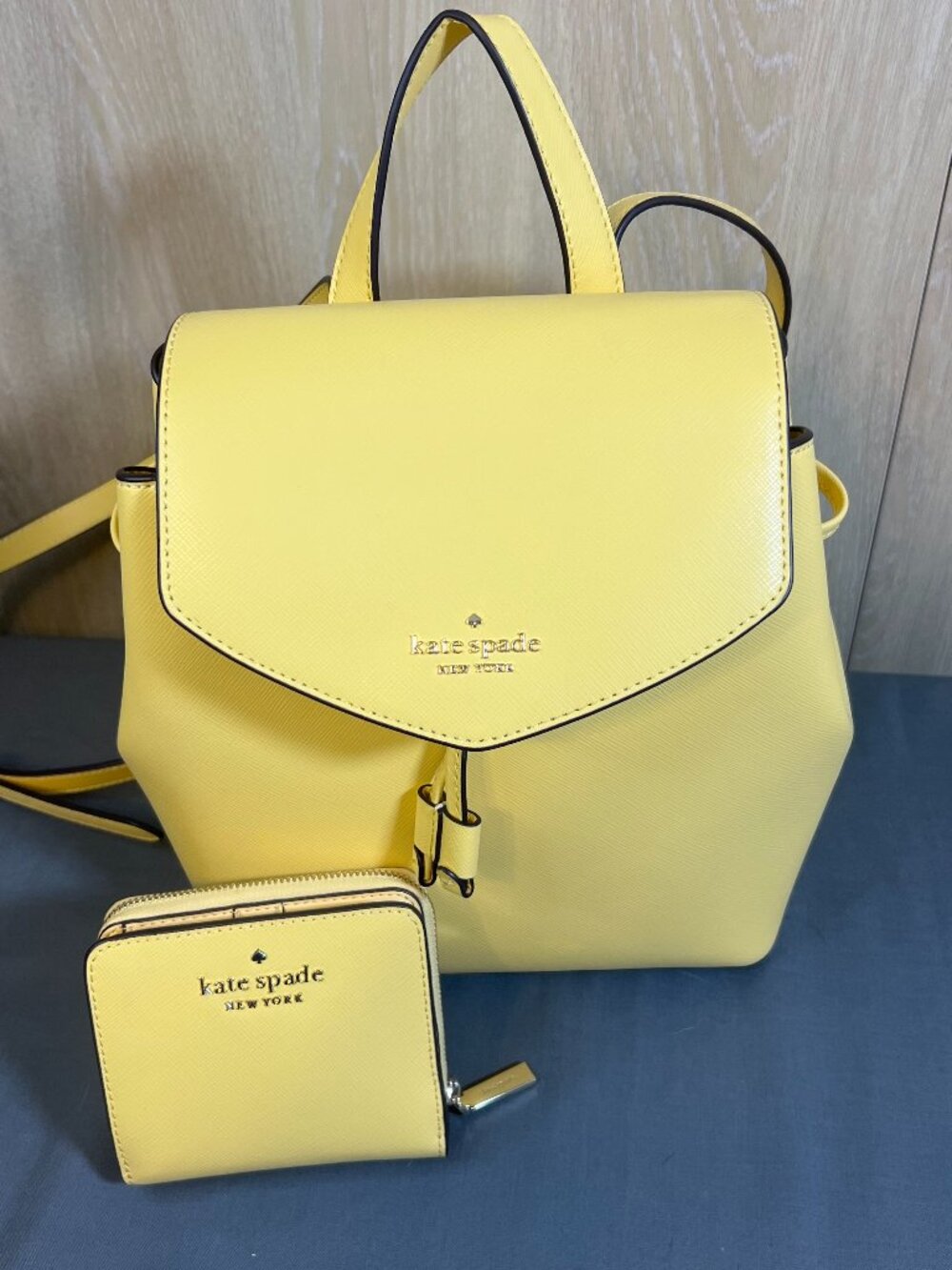 Kate Spade Yellow Lemon Saffiano Backpack and Matching Wallet Set - Like New